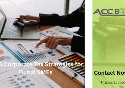 Business team reviewing 2026 corporate tax strategies for Dubai SMEs around a digital tablet showing UAE tax law updates