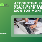 A business owner reviewing a financial dashboard with graphs and cash flow statements, highlighting essential Accounting KPIs to monitor monthly for business growth.