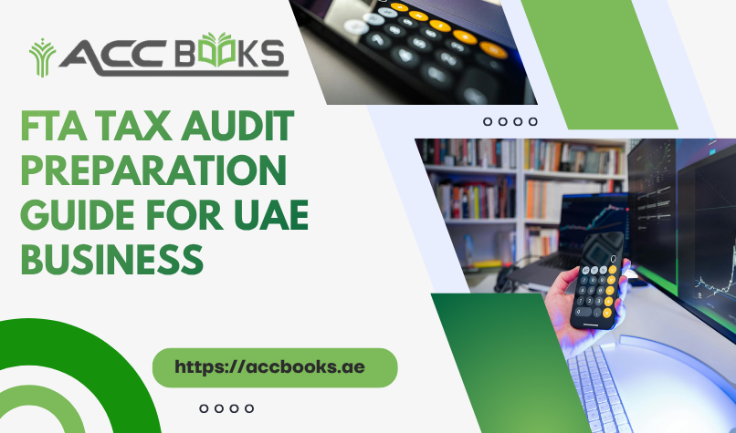 A professional UAE businessman reviewing financial documents and compliance checklists on a tablet, surrounded by calculators and VAT reports, symbolizing thorough Tax Audit Preparation for FTA regulations.