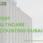 Expert Healthcare accounting services in Dubai – financial advisor reviewing medical clinic charts and tax documents on a tablet.