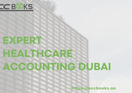 Expert Healthcare accounting services in Dubai – financial advisor reviewing medical clinic charts and tax documents on a tablet.