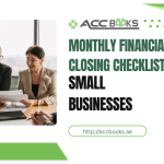 Monthly financial closing checklist on clipboard with calculator and pen.