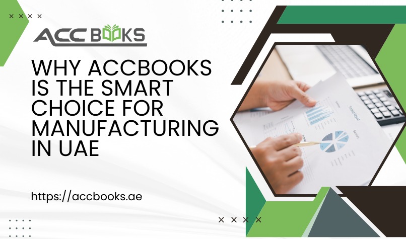 AccBooks software dashboard showing manufacturing analytics and inventory control for UAE factories