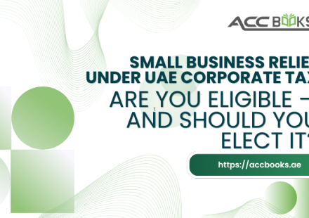 A friendly, approachable illustration featuring a small business owner standing beside a large question mark and a toggle switch labeled "Elect" and "Decline." The toggle is highlighted in green, pointing toward "Elect," symbolizing the decision-making process for Business Relief under UAE Corporate Tax. In the background, a checklist displays eligibility criteria including "Revenue under AED 3 million" and "Compliance with FTA." A calculator and a calendar are placed nearby, representing the tax savings and filing simplifications that come with electing the relief. The UAE flag is subtly integrated into the background, reinforcing the local regulatory context.