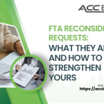 A close-up view of a business professional's hands holding a formal appeal document with the Federal Tax Authority (FTA) logo prominently displayed at the top. Beside the document lies a magnifying glass, a gavel, and a checklist with checkmarks highlighting key evidence points. A glowing shield symbolizing legal protection and compliance appears in the background, reinforcing the importance of a well-prepared FTA Reconsideration request. The image conveys thoroughness, professionalism, and the urgency of meeting the 20-working-day deadline.