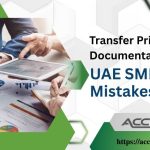 UAE SME owner reviewing Transfer Pricing documentation with a puzzled expression, highlighting compliance errors and penalties
