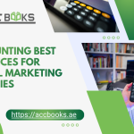 Infographic showing essential accounting best practices for digital marketing agencies, including expense tracking, client billing, and profit margin analysis.
