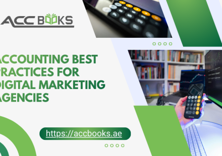 Infographic showing essential accounting best practices for digital marketing agencies, including expense tracking, client billing, and profit margin analysis.