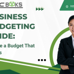 Step-by-step business budgeting guide showing a pie chart, calculator, and financial goals to create a budget that works for small and medium enterprises.
