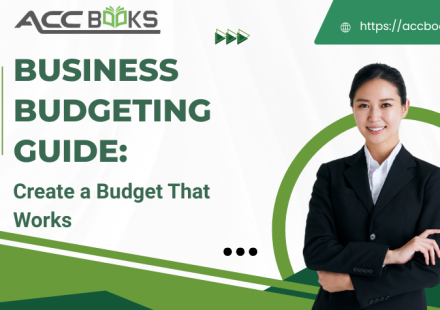 Step-by-step business budgeting guide showing a pie chart, calculator, and financial goals to create a budget that works for small and medium enterprises.