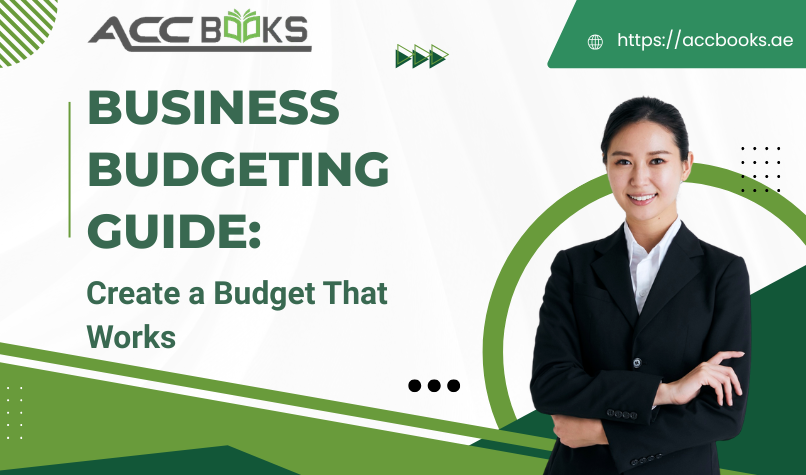 Step-by-step business budgeting guide showing a pie chart, calculator, and financial goals to create a budget that works for small and medium enterprises.