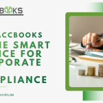 A professional hand placing a glowing golden shield labeled "AccBooks" securely over a digital checklist of UAE Corporate Tax requirements. In the background, a sleek tablet displays a green confirmation checkmark and a calendar with a "Completed" stamp.