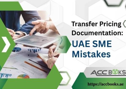 UAE SME owner reviewing Transfer Pricing documentation with a puzzled expression, highlighting compliance errors and penalties