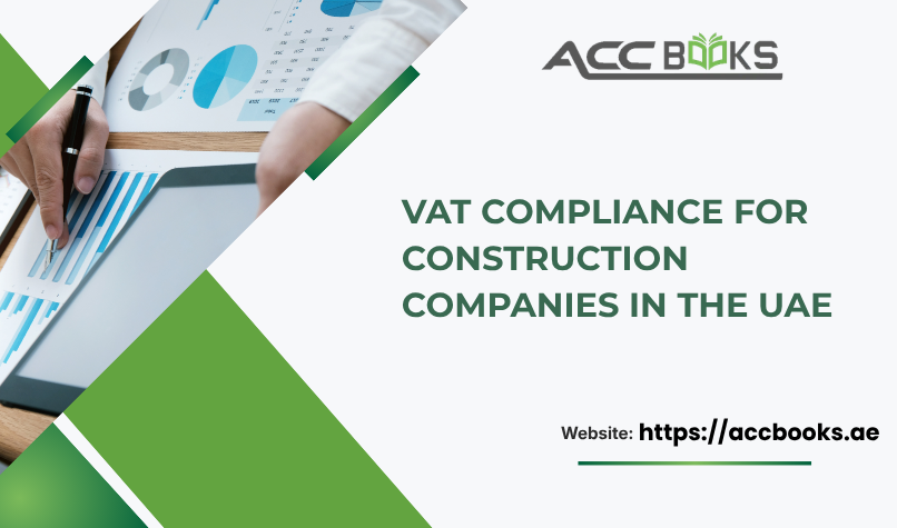 Construction project manager reviewing VAT invoices and tax documents on-site in Dubai, emphasizing VAT Compliance for contractors and subcontractors