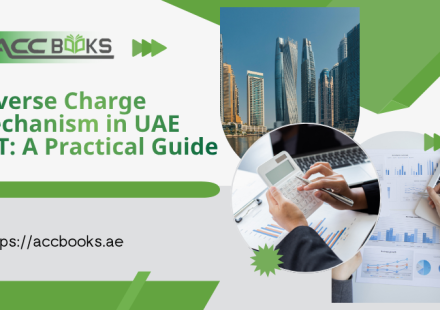 Business professional illustrating the Reverse Charge Mechanism in UAE VAT with supplier and buyer arrows shifting tax liability responsibility