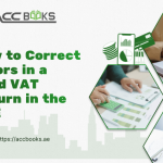 A close-up view of a computer screen displaying the FTA's EmaraTax portal with a filed VAT Return visible. A professional hand holds a red correction pen, circling an error on the screen, while an adjacent tablet shows a checklist of correction methods including "Voluntary Disclosure," "Amendment Request," and "Reconsideration." A clock icon and a calendar in the background emphasize the strict 20-working-day deadline for voluntary disclosures. The UAE flag is subtly visible in the corner, reinforcing the local regulatory context for correcting errors in a submitted VAT Return.
