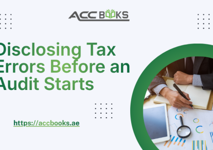 Illustration showing the voluntary disclosure process for tax errors, featuring steps like identifying mistakes, consulting a tax professional, filing amended returns, and communicating with tax authorities before an audit begins.