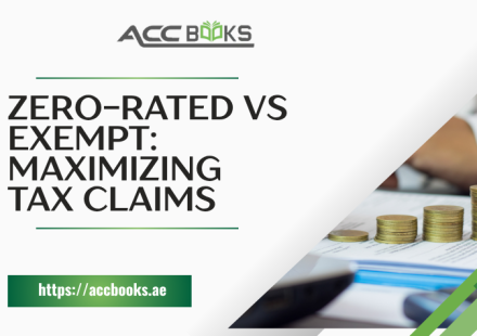 Zero-Rated vs Exempt comparison chart showing VAT treatment, input tax recovery, and tax claim differences for UAE businesses