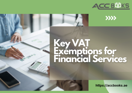 Infographic showing key VAT exemptions for financial services including margin-based products, Islamic finance, and fund management under UAE VAT law