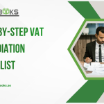 A clean, professional flat-lay illustration of a clipboard holding a detailed "VAT Remediation Checklist" with numbered steps and checkboxes, several of which are marked with green ticks. Beside the clipboard, a calculator, a stack of invoices, a magnifying glass resting on a financial report, and a laptop displaying the FTA EmaraTax portal with a "Voluntary Disclosure" form open. A red pen circles the phrase "Correct Errors & Disclose" at the top of the checklist. In the corner, a small calendar highlights a compliance deadline. The UAE flag and FTA emblem appear subtly in the background, reinforcing the regulatory context of VAT Remediation under UAE tax law.