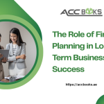 Business professionals analyzing the role of financial planning in long-term business success with growth charts, budgeting tools, and strategic forecasts
