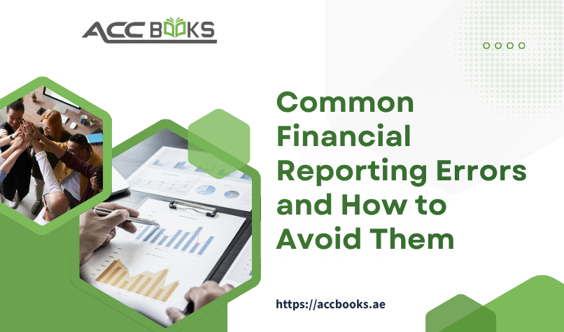 Accountant reviewing financial statements and highlighting common financial reporting errors such as misclassified transactions, missing reconciliations, and inaccurate data entry