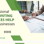 Professional accounting services team reviewing financial statements and growth reports for a UAE business