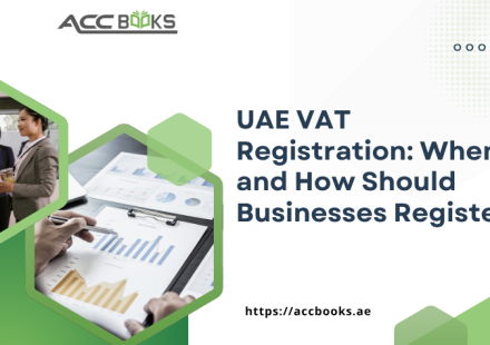 Business owner completing UAE VAT Registration online with FTA portal, registration form, and VAT compliance documents on a desk