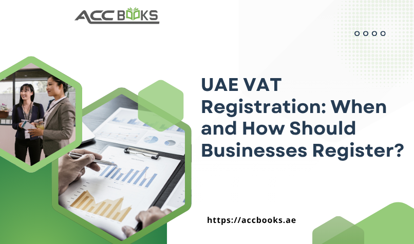 Business owner completing UAE VAT Registration online with FTA portal, registration form, and VAT compliance documents on a desk