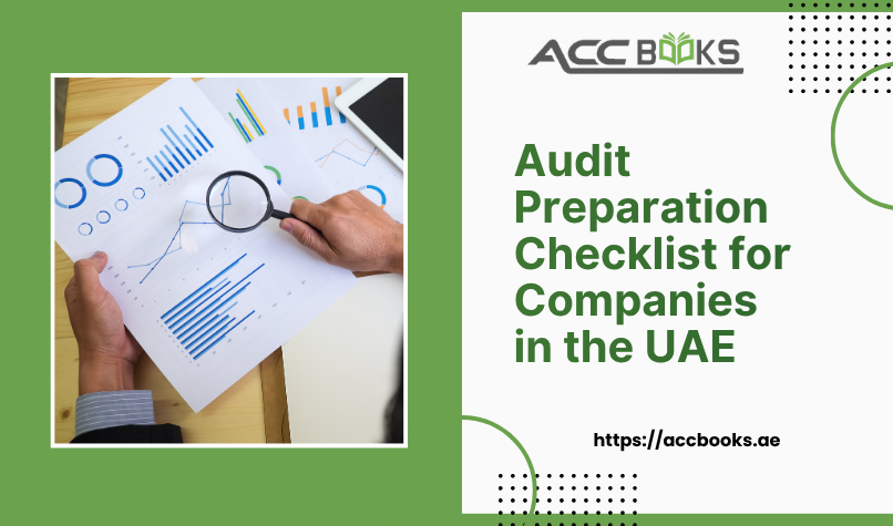 Audit preparation checklist for UAE companies showing key steps like financial statement review, document organization, and compliance verification
