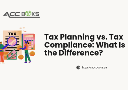 A split-screen illustration contrasting two distinct business approaches. On the left side, labeled "Tax Planning," a strategist moves chess pieces on a board with a glowing lightbulb and a forward-looking calendar, symbolizing proactive foresight and optimization. On the right side, labeled "Tax Compliance," a professional meticulously checks off boxes on a regulatory checklist beside a stack of official FTA documents and a stamp, representing adherence to rules and deadlines. A balanced scale sits between the two sides, illustrating the tax-planning-vs-tax-compliance relationship. The UAE flag and a modern skyline appear in the background, grounding the concept in the local regulatory context.