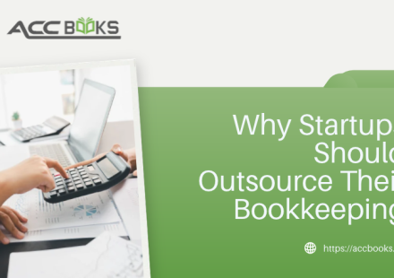 A startup founder sitting at a cluttered desk with a laptop, a stack of receipts, and a coffee cup, looking relieved as they hand over a folder of financial documents to a professional bookkeeper from an outsourced firm. The bookkeeper, seated at a clean, organized workstation with dual monitors displaying accounting software, accepts the folder with a confident smile. A digital overlay shows a checklist with items like "Save Time," "Reduce Costs," and "Ensure Accuracy," symbolizing the benefits of choosing to Outsource Their Bookkeeping. The background features a modern startup office with a small team collaborating, reinforcing the focus on core business growth.